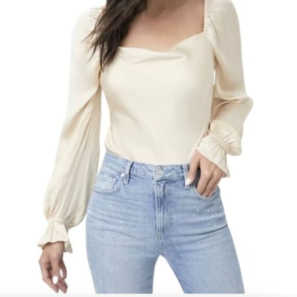 Paige Andreya Silky Long Sleeve Thong Bodysuit NWT Women's Sz L Ecru/Cream - Picture 3 of 10